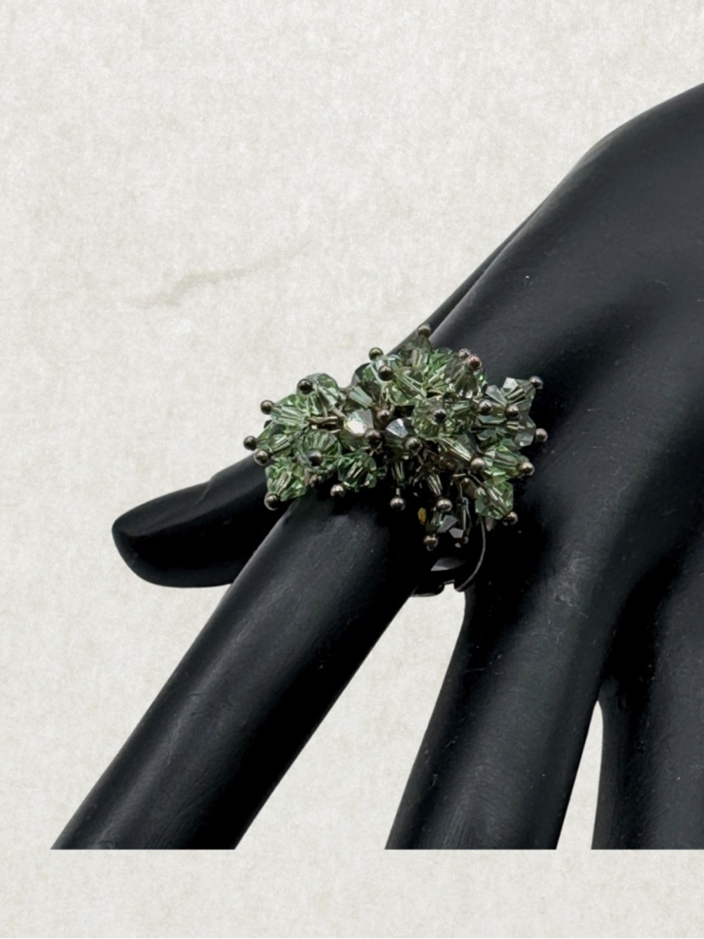 Vintage Sterling Silver Toe Ring – Green Crystal Bead Cluster, Adjustable